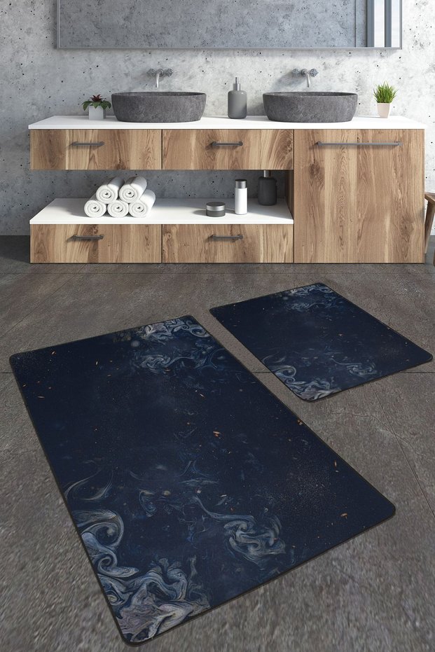 Ebru Patterned 2-Piece Large Size Bath Mat Set