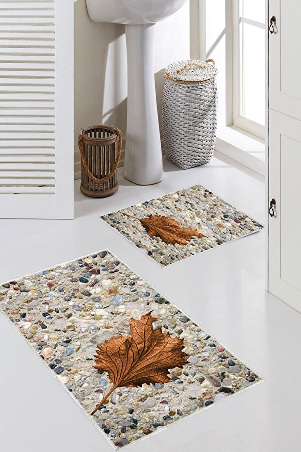 Leaf Patterned 2-Piece Large Size Bath Mat Set - 1