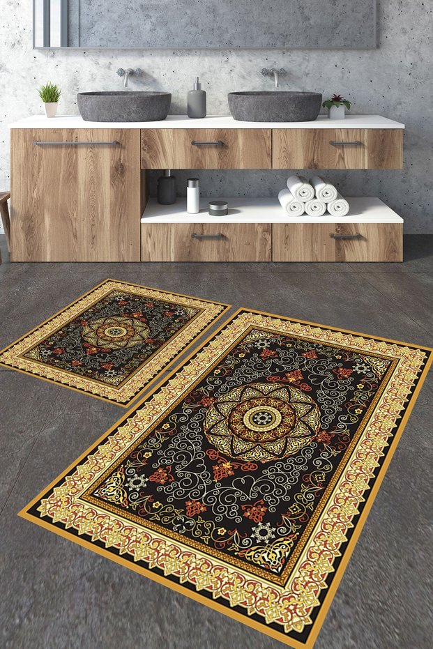 Ethnic 9-Patterned 2-Piece Large Size Bath Mat Set
