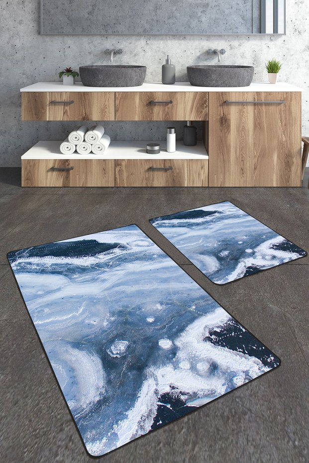 Modern Color Transitional 2-Piece Large Size Bathroom Mat Set