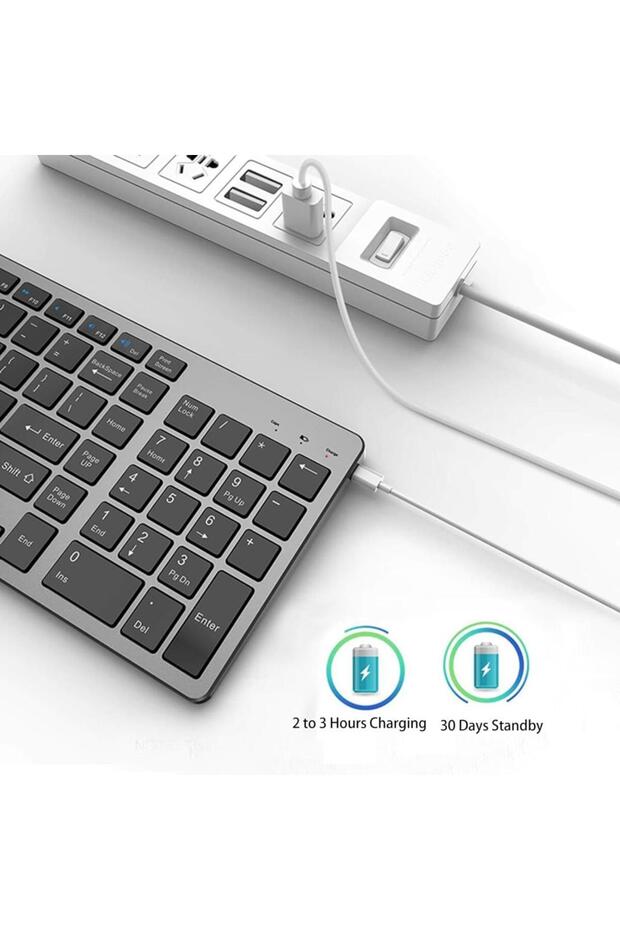 Samsung Galaxy Tab A SM-T585 10.1" Uyumlu Kablosuz Bluetooth Şarj Edilebilir Sessiz Klavye Mouse Set - 3