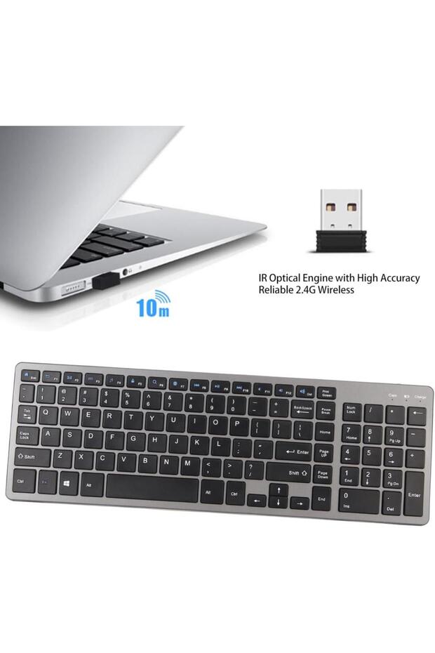 Samsung Galaxy Tab A SM-T585 10.1" Uyumlu Kablosuz Bluetooth Şarj Edilebilir Sessiz Klavye Mouse Set - 5