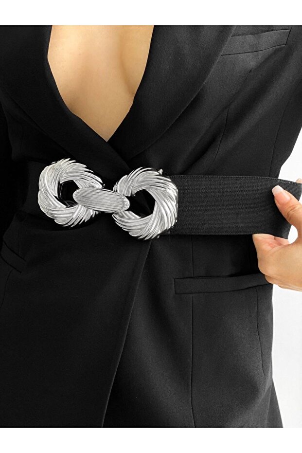 Women's Elastic Belt with Silver Buckle, Coat Belt, Shirt Belt, Dress Belt