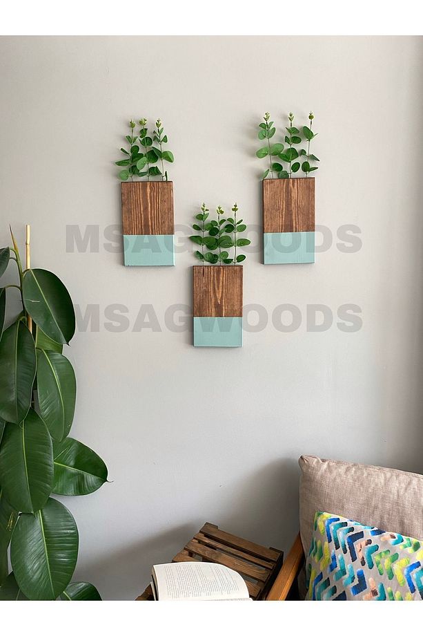 3'LÜ AHŞAP ÇİÇEKLİK MUTFAK BANYO KIŞ BAHÇESİ YAPAY ÇİÇEK BALKON EV HEDİYESİ ÇEYİZ BOHEM RUSTİK - 1