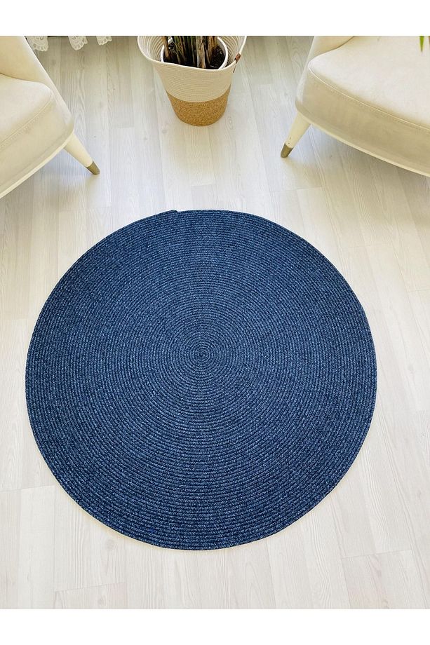 jüt Hasır görünümlü Desenli Modern El Örgüsü daire Halı Kilim - 1