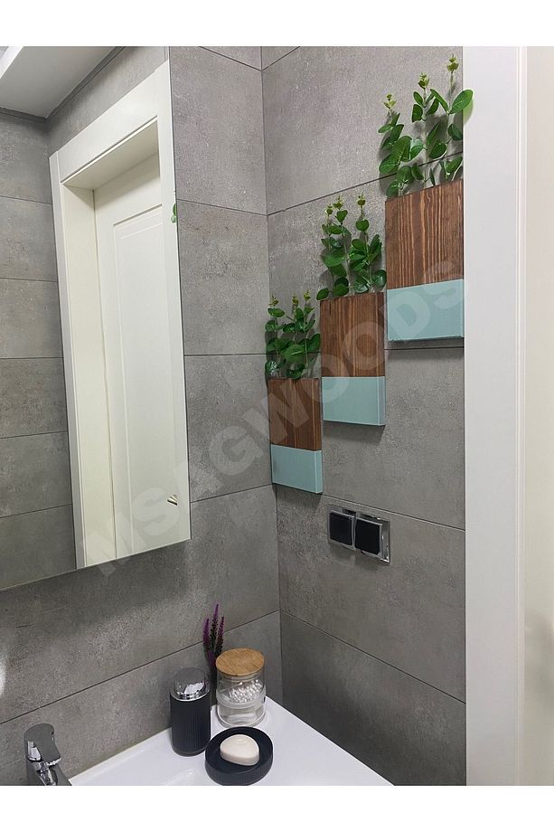 3'LÜ AHŞAP ÇİÇEKLİK MUTFAK BANYO KIŞ BAHÇESİ YAPAY ÇİÇEK BALKON EV HEDİYESİ ÇEYİZ BOHEM RUSTİK - 8