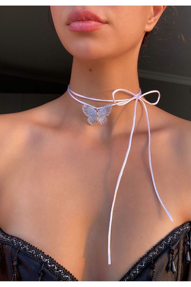 İpli hologramlı kelebek lolita kolye - 1