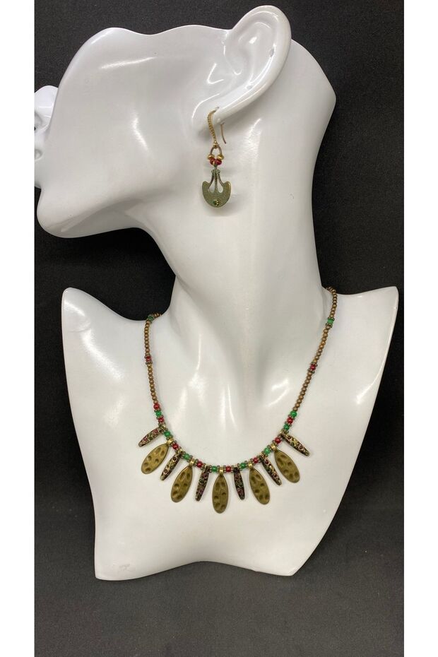 Handmade Ethnic Orantik Hippie Brass Apparatus Women's Necklace Earring Set