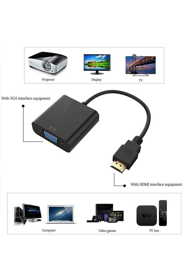 Tablet Projeksiyon Notebook Uyumlu Hdmi To Vga Kablo Siyah - 8
