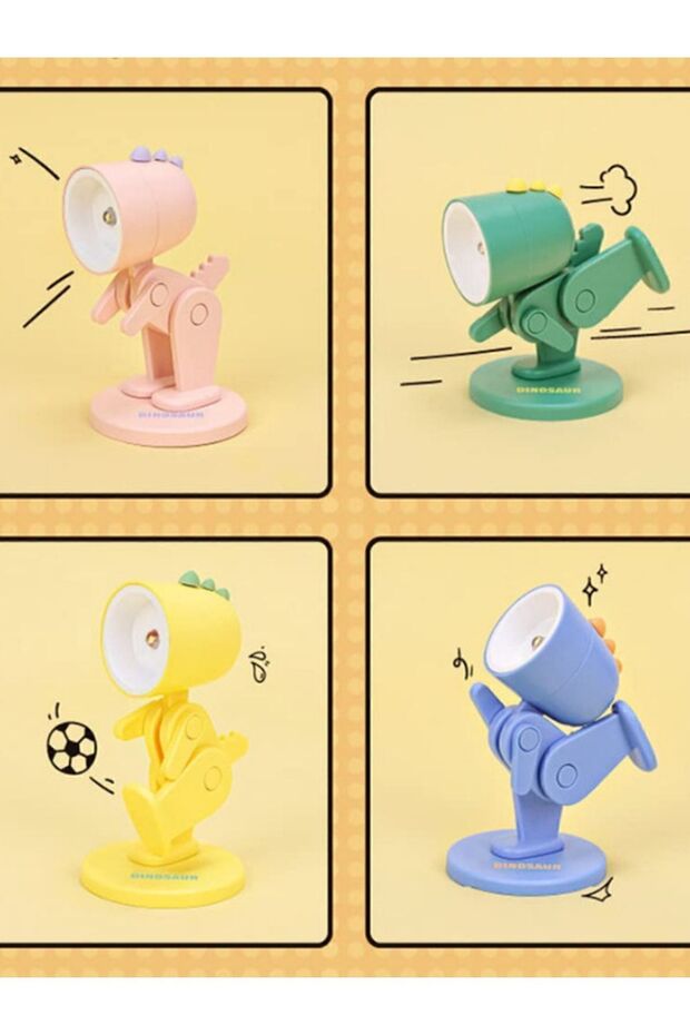 Mini Pembe Led Gece Lambası Sevimli Dinazor Çocuklar Yatak Odası Başucu Oyuncak Masa Lambası - 6