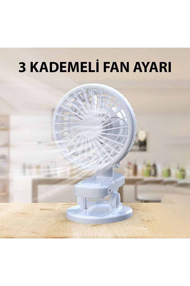 3 Kademe Şarjlı Mandallı 120° Taşınabilir Fan Vantilatör F02 - 2