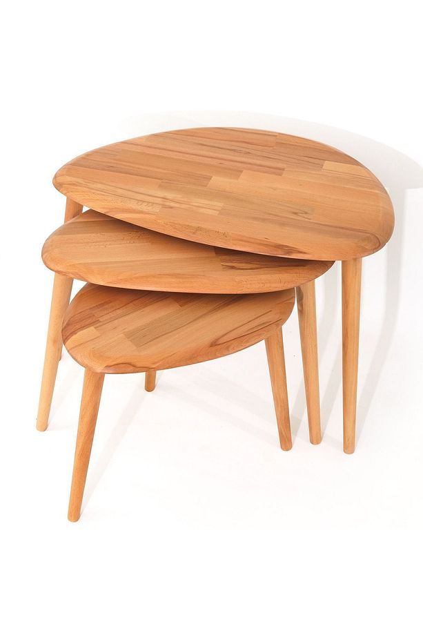 Naturel Masif Doğal Tekli, 2'li, 3'lü Zigon Sehpa Set, Modern Masif Yan Sehpa - 1