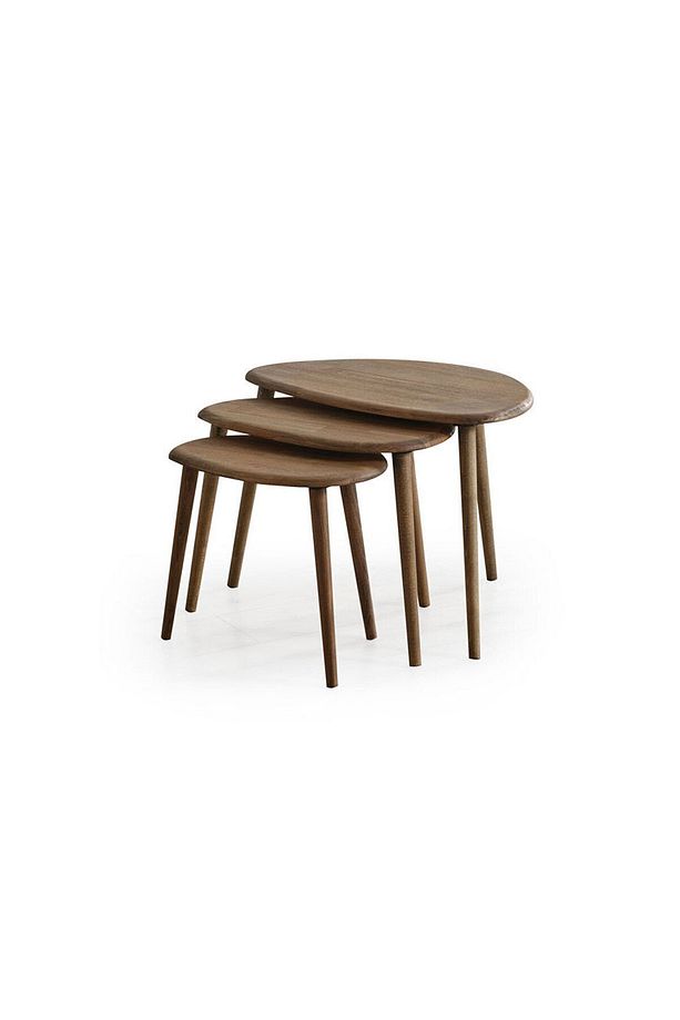 Masif Doğal Ahşap Zigon Sehpa 3'lü Set, Modern Masif Yan Sehpa - 4
