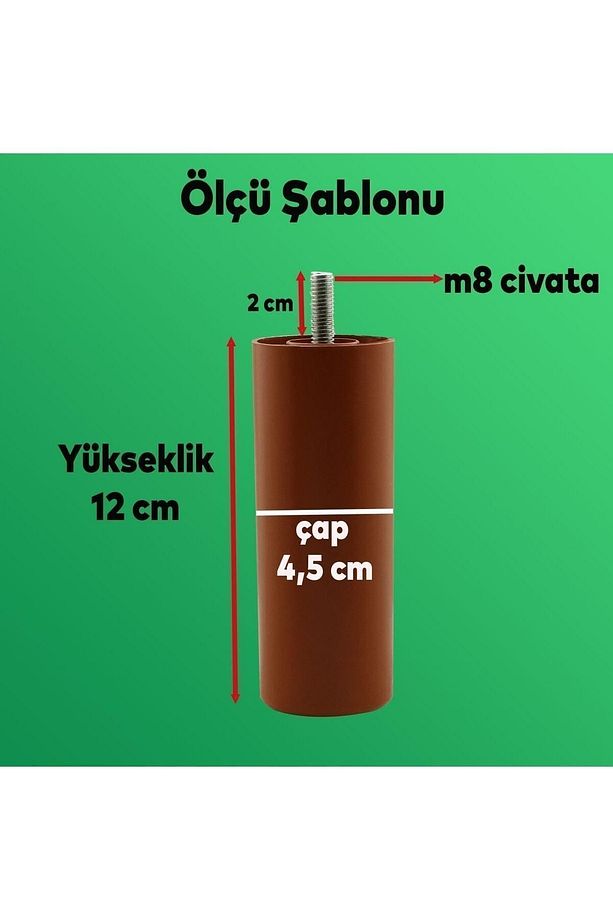 Mobilya Kanepe Koltuk Baza Yükseltme Yükseltici M8 Civatalı Incediş Destek Ayağı Ayakları Kahve 12cm - 3