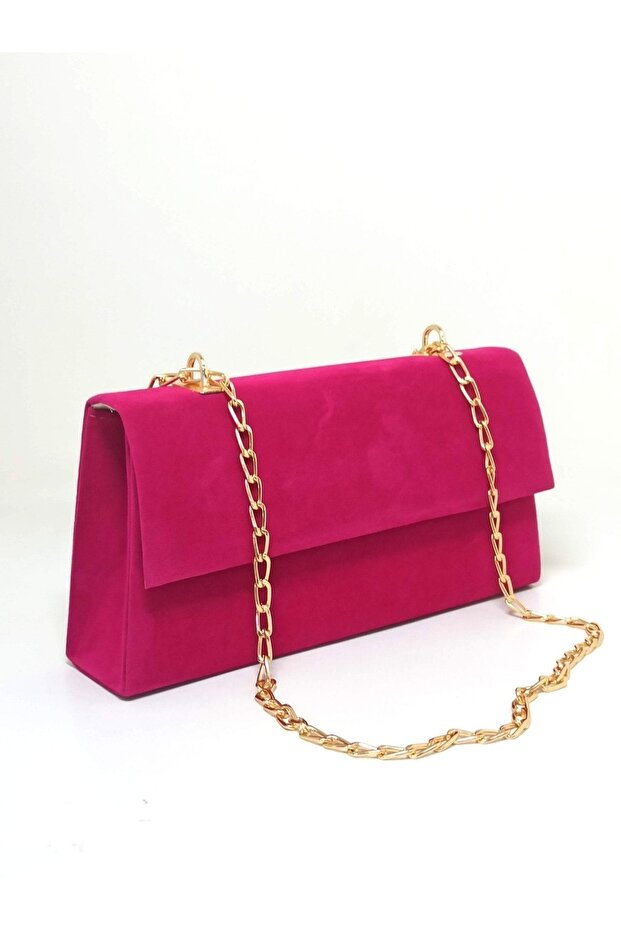 Women's Fuchsia Suede Chain Strap Bag
