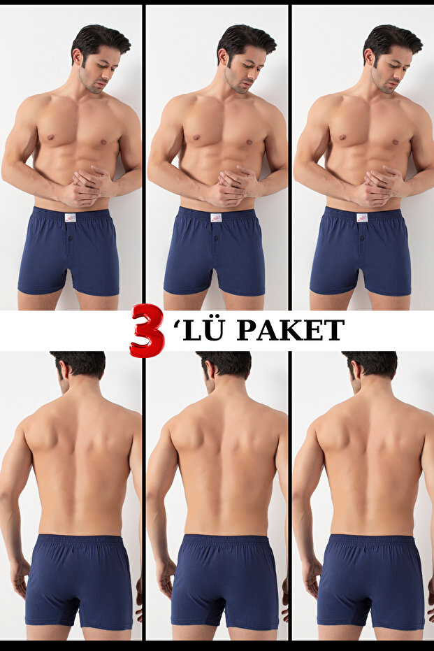 3 Lü Erkek Lacivert Boxer - 1