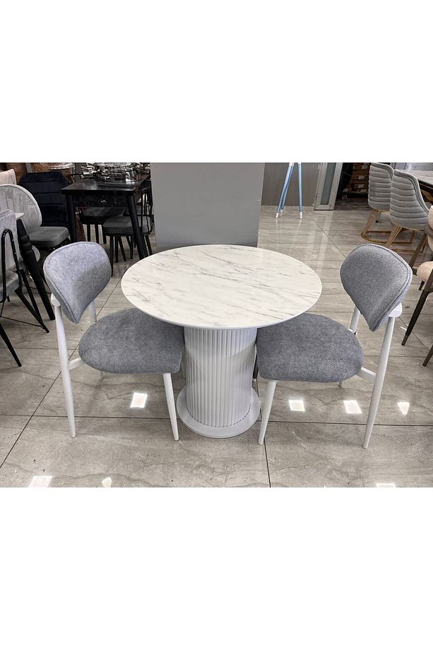 Bohem Salon Mutfak Balkon Masa Takımı Beyaz Ayak Marmo Mdf 80 Cm Sabit - 3