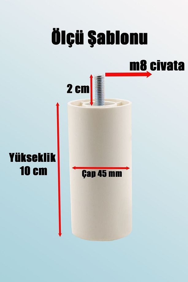 Mobilya Kanepe Koltuk Baza Yükseltme Yükseltici M8 Civatalı Incediş Destek Ayağı Ayakları Beyaz 10cm - 3