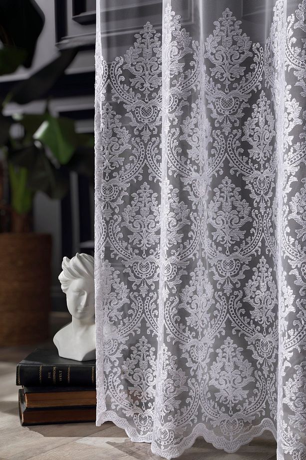 Tül perde Damask desenli ütü istemez 1e 2,5kat Normal pile salon mutfak balkon ve odalara uygun - 4
