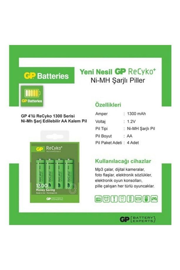 Recyko 1300 Aa Kalem Ni-mh Şarjlı Pil, 1.2 Volt, 4'lü Kart - 3