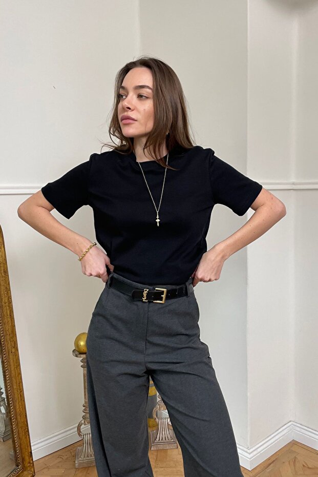 Μπλουζάκι Crew Neck Basic - ΜΑΥΡΟ - 4