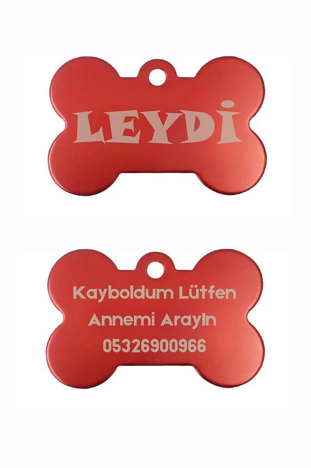 Köpek Isimlik Tasmaya Takılabilir Kırmızı Kemik Şeklinde Künye - 1