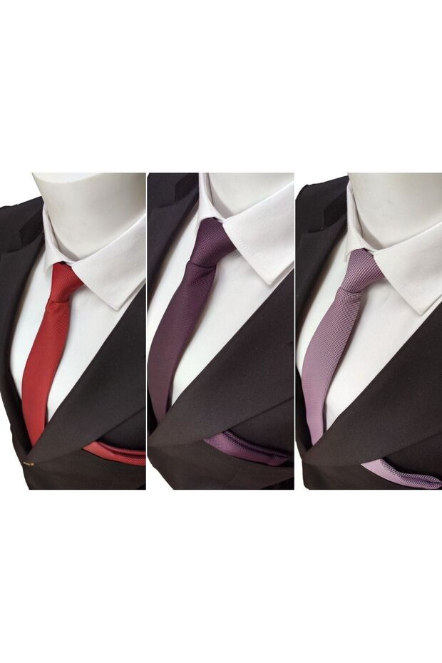 Red - Plum - Lavender Color 3-Piece Dobby Tie and Handkerchief Set