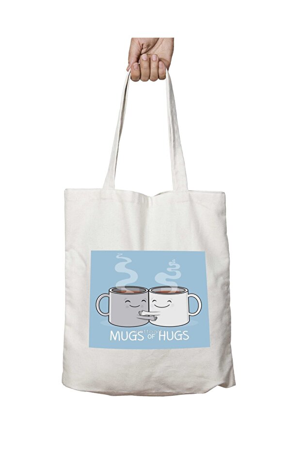 Hugging Mugs - Two Side Permanent Printed, Washable Shoulder Tote Bag