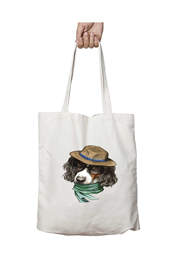 Modern Fashionable Hat Dog with Two Sides Permanent Print Washable Bag