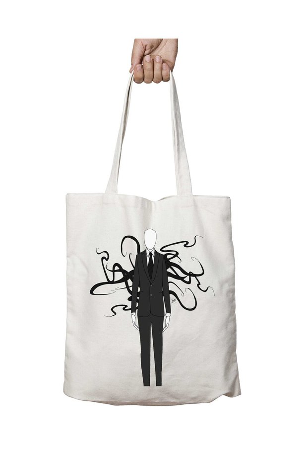 Slender-Man-Png-Image Two Sides Permanent Printed Washable School Beach Shoulder Tote Bag