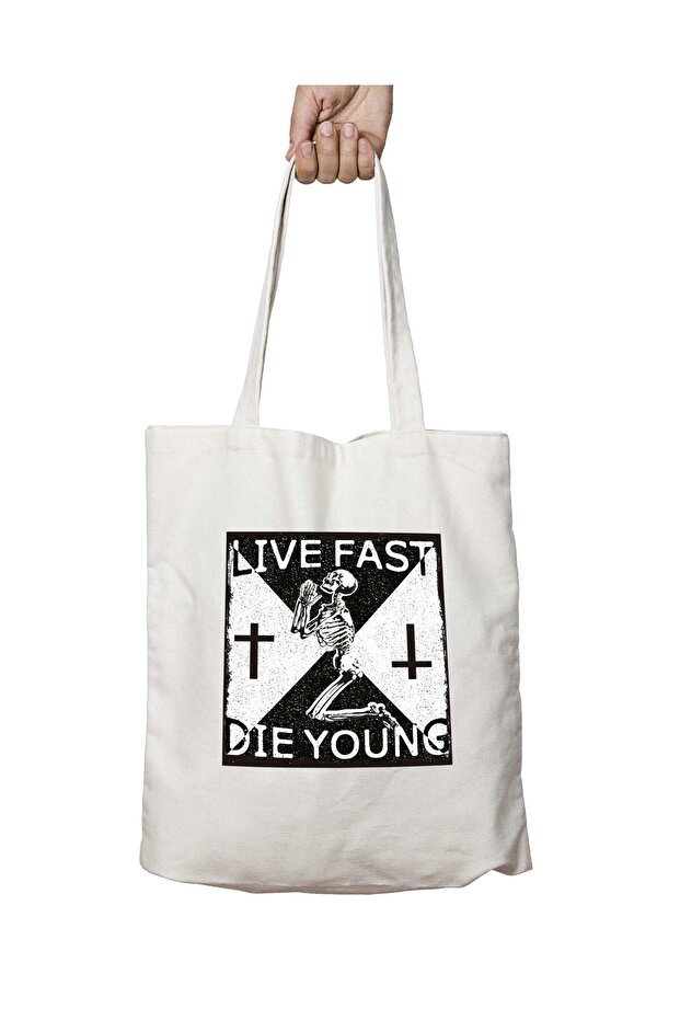 Live Fast Die Young - حقيبة كتف مطبوعة دائمة وقابلة للغسل