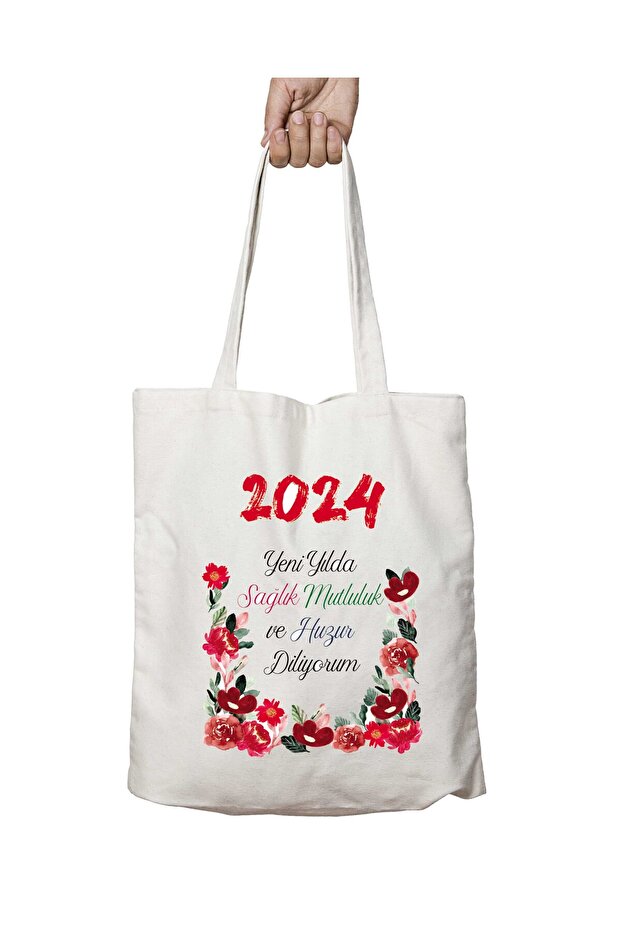 I Wish Peace in the New Year Flowers Two Sides Permanent Printing Washable Bag