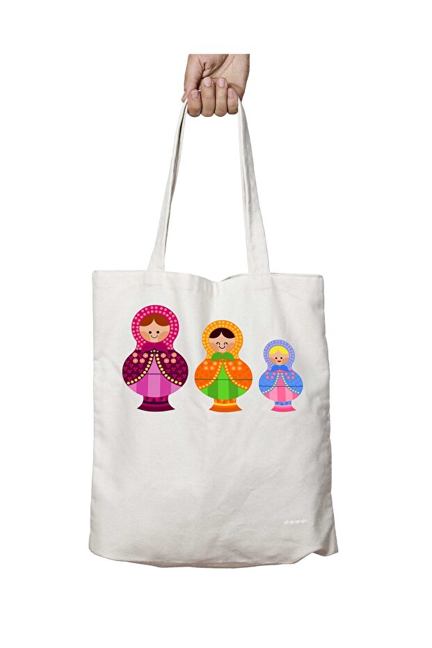 Matryoshka Russian Toys Two Side Permanent Printed Washable School Beach Shoulder Tote Bag