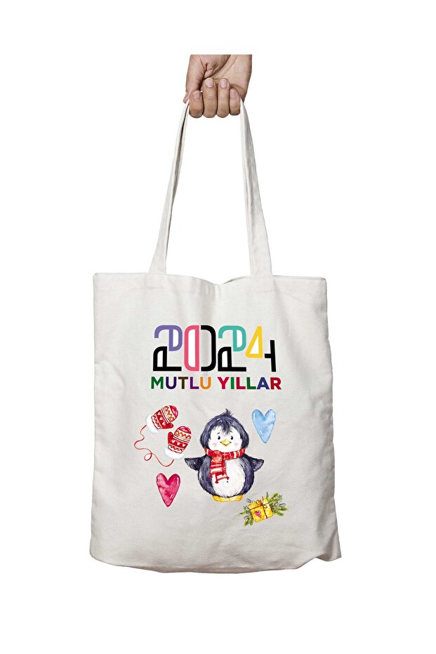 Happy Birthday Penguin Heart Two-Sided Permanent Printed Washable School Beach Shoulder Tote Bag