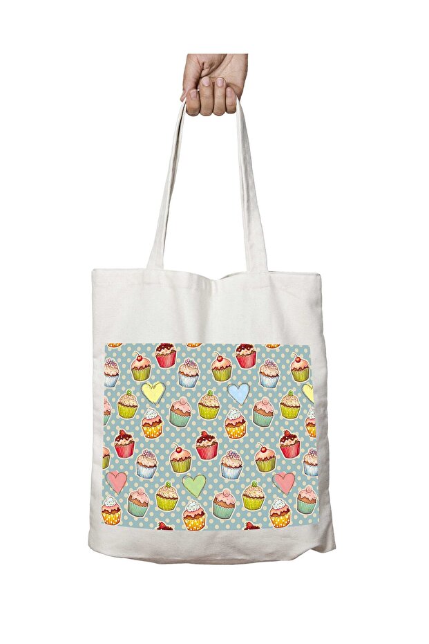 Cupcake Ice Cream Two Sides Permanent Printed Washable School Beach Shoulder Tote Bag