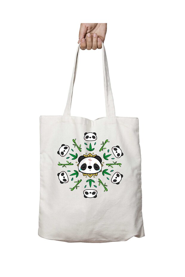 Panda Mandala Pattern - Washable, Lasting Printed School and Beach Shoulder Tote Bag