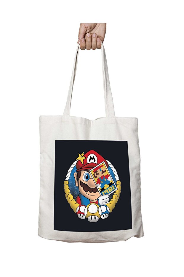 Super Mario Origin Jumpman 1981 Washable School Beach Shoulder Tote Bag with Permanent Print on Both Sides