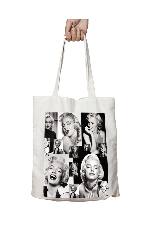 Marilyn Monroe Collage Pictures Two Sides Permanent Printed Washable School Beach Shoulder Tote Bag