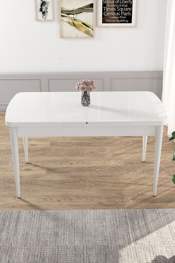 Due Serisi 80x132 Açılabilir Beyaz Mutfak Masası Takımı 4 Sandalye ve 1 Bench - 3
