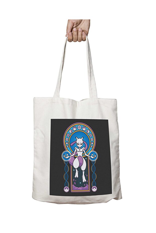 Mewtwo Stained Glass Pokemon Two-Sided Permanent Printed Washable Bag