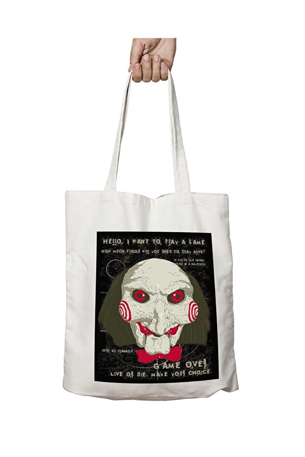 Jigsaw Saw Clown Head Two-Sided Permanent Printed Washable School Beach Shoulder Tote Bag