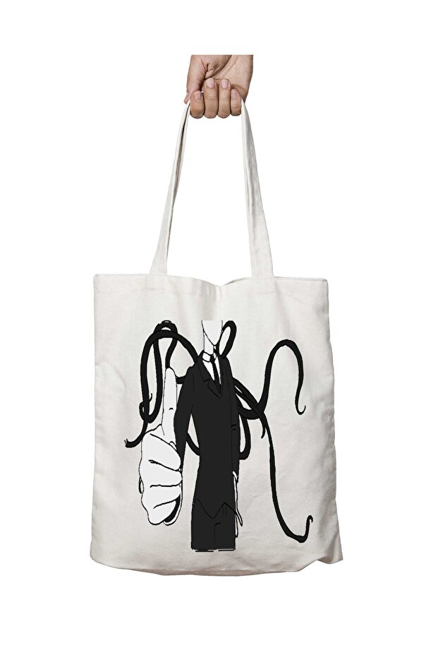 Slender-Man-Png-File Two Sides Permanent Printed Washable School Beach Shoulder Tote Bag