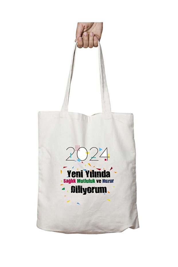 Health Peace Confetti on New Year's Day Two Sides Permanent Printing Washable School Beach Shoulder Tote Bag