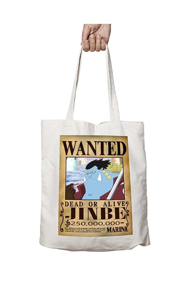 Wanted Jinbe c - حقيبة قابلة للغسل بنمط الرسوم المتحركة وطباعة ثابتة على الجانبين