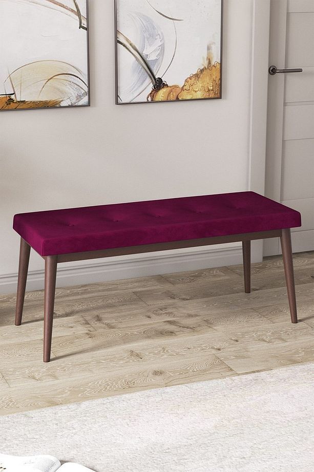 Arwen Serisi Bench, Gürgen Tam Isleket, 1.sınıf Babyface Kumaş , Mürdüm Bench, Ceviz Ayak - 2