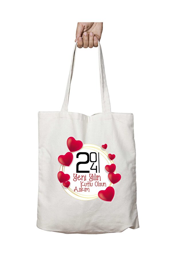 2024 Happy New Year My Love Heart Hearts Two Sides Permanent Printed Washable Bag