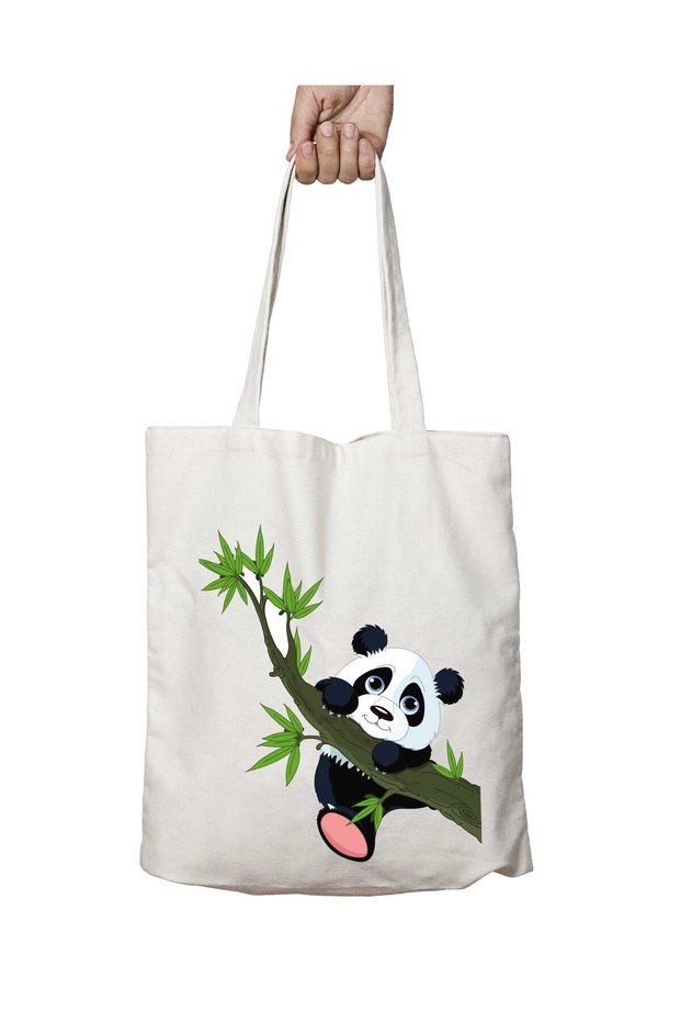 Panda Cute Panda on the Tree, Two Sides Permanent Printed Washable School Beach Shoulder Tote Bag