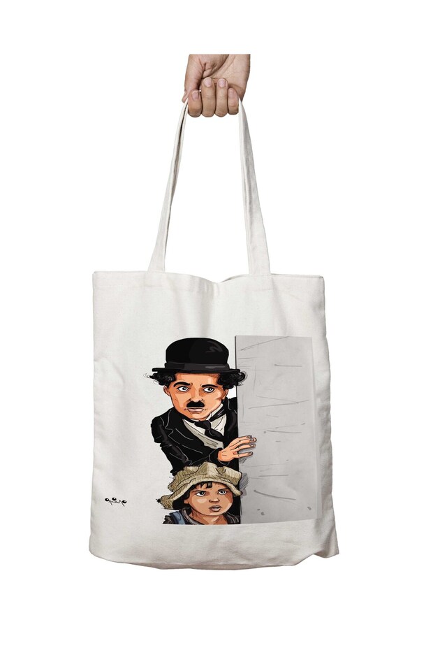 Charlie Chaplin Children's Two-Sided Permanent Printed Washable School Beach Shoulder Tote Bag