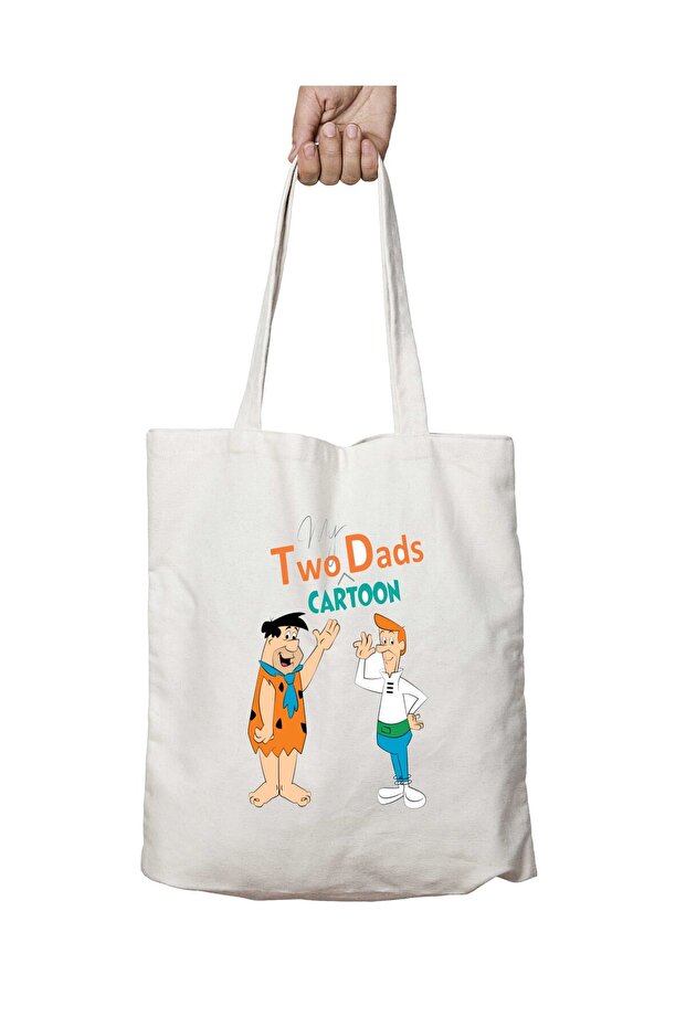 Stone Age Jetsons Two Dads Cartoon Two-Sided Permanent Printed Washable School Beach Shoulder Tote Bag