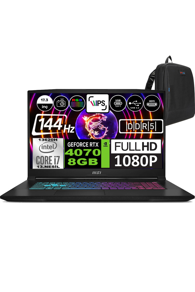KATANA 17 i7 13620H 16GB 1TB SSD RTX4070(105W) 8GB WIN11H 17.3" FHD 144Hz B13VFK1030XTRWH02+ZETTAÇNT - 1